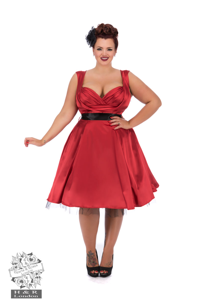 Red Satin 50s Prom Swing Dress